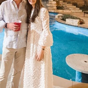 Cynthia Rowley White Lace Pattern Long Dress